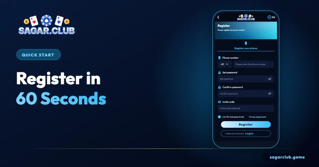 Sagar Club register in 60 seconds