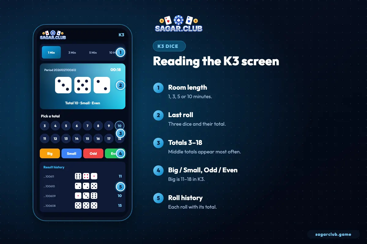 Reading the Sagar Club K3 screen – annotated